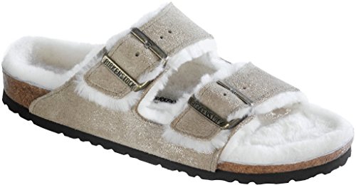 Birkenstock Sandals ''Arizona Fur'' from Leather/Fur in Taupe with a regular insole