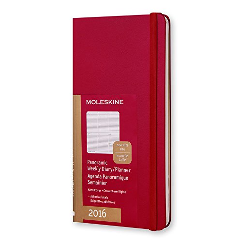 Moleskine 2016 Panoramic Weekly Planner, 12M, Slim, Scarlet Red, Hard Cover (3.25 x 6)