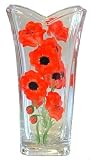 Hand Painted Glassware Red Poppy Design - 23cm Height Vase