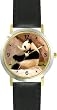 Photo Giant Panda or Panda Bear Animal - WATCHBUDDY&reg; DELUXE TWO-TONE THEME WATCH - Arabic Numbers - Black Leather Strap-Women's Size-Small