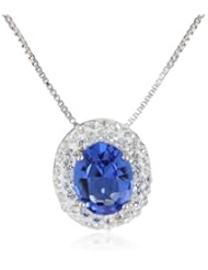 Carnevale Sterling Silver Blue Lady Di Pendant Necklace with Swarovski Elements, 18"