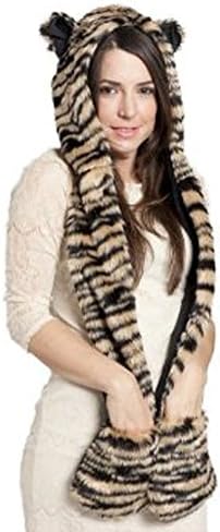 Full Animal Faux Fur Hoodie Hat 3 in 1 Function (Leopard)
