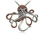 Vintage-like Brass Tone Orange Yellow Topaz Octopus Body Head Pendant Necklace