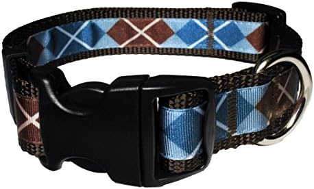 Paw Paws USA Chocolate Snow Cone Argyle Dog Collar, Small, Multicolored