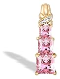 14K Yellow Gold Square Created Pink Sapphire and Diamond 3-Stone Pendant