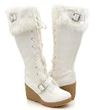41wyh1J5oVL. SL160  White Furry Wedge Winter Knee Boots Women   Vegan Friendly!