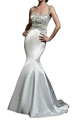Natural   Waistline Spaghetti Strap Satin/Tulle Crystals Sheer Crystal Beaded Mermaid Wedding Dress 