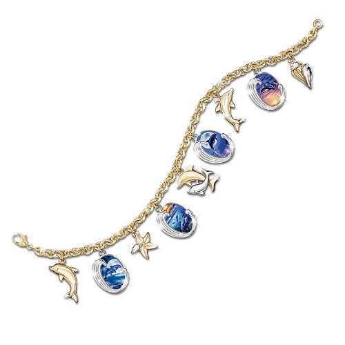 Ocean's Jeweled Splendor Charm Bracelet: Dolphin-Lover Charm Bracelet Jewelry Gift by The Bradford Exchange
