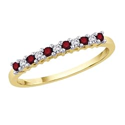 14K Yellow Gold 0.13 ct. Diamond with Alternating 1/4 ct. Ruby Anniversary Ring