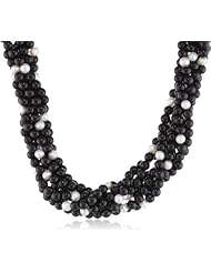 4-4.5mm Black Agate 7 Strand 3.5-4mm Freshwater Cultured White Pearl and Fancy Sterling Silver Magnetic Clasp Necklace (442.32 cttw), 18"