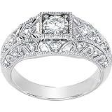 Classy! Filigree Style! Affordable Elegance! Women's 14k White-gold 5MM (1/2 CT) Moissanite(1/5 CT TW) Diamond Engagement Ring