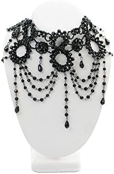 KONNOO Victorian Burlesque Gothic Black Beaded Choker Necklace
