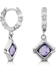 Lauren G Adams Childs Rhodium CZ Square Dangle Earrings with Enamel