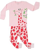 Elowel Little Girls "Giraffe" 2 Piece Pajama Set 100% Cotton (Size6M-8Y)