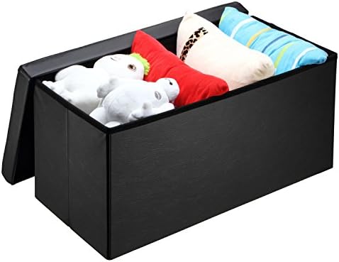 Two People PU Leather Ottoman Box Folding Storage Pouffe Box Black New