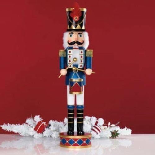 Holiday Blue 32" Wooden Drummer Nutcracker Deluxe Hat Glitter Christmas Tree NEW