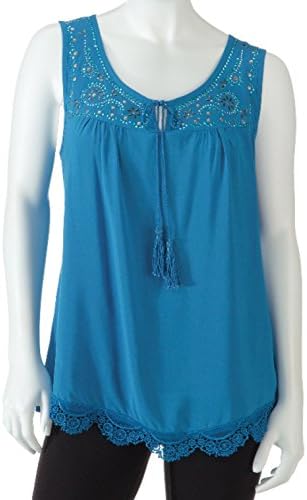 Energe Womens Solid Color Stud Embellished Top (Small Petite, Malibu)