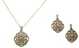 Just Give Me Jewels Silver and Goldtone Vintage Style Medallion Pendant Necklace and Earrings Set