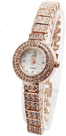 Women's Ladies Girls Quartz Watch with Round Dial and Bracelet Strap Diamond Bangle Wristwatch
