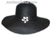 Braided Hat with 4" Brim with Cowry Shell Flower, Black