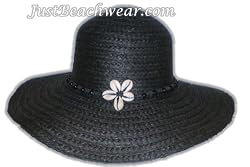 Braided Hat with 4" Brim with Cowry Shell Flower, Black