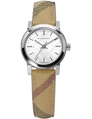 Burberry Silver Dial Check Fabric Strap Ladies Watch BU9222