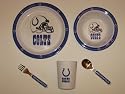 INDIANAPOLIS COLTS Team Logo 5 Piece Baby / Child Dinner Set ( Sipping cup, Plate, Bowl, Fork, and Spoon )