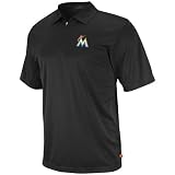MLB Men's Miami Marlins Logo Tech 1/4 Zip Polo (Black, Large)