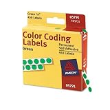 AVE05791 Permanent Round Labels, 1/4 Diameter, 450/PK, Green