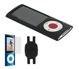 Black Silicone Skin Case for and Screen Protector Shield for Apple iPod Nano 5th Generation with Shoe Silicone Pouch for Nike+ iPod Sensor (iPod NOT Included)