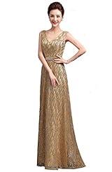 V-neck Sleeveless Belted Sequined Polyester Cocktail Evening Dress/Bridesmaid Dress/Wedding Party Dress/Maxi Dress 