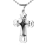 Stainless Steel Double Cross w/ Black Epoxy Gothic Top Cross Pendant