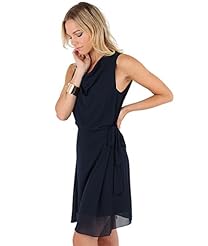 Chiffon/Elastane/Polyester/Viscose Cowl Neck Gathered Pleated Shift Tunic/Midi Dress 