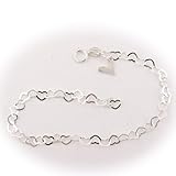 Sterling Silver Flat Heart Link Charm Anklet Nickel Free Italy Adjustable 9.5 Inch thumbnail