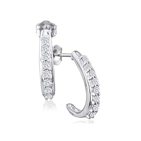 1/4ct tw. Diamond J-Hoop Earrings set in 10K White Gold