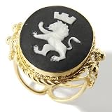 14K Gold Italian Legend Lava & Porcelain Crowned Lion Ring