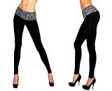 Yoga Leggings with Cheetah Print Fold Over Waist Cotton/Lycra, 2 Colors, S-M-L