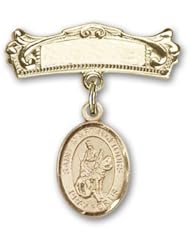 Gold Filled Baby Badge with St. Martin of Tours Charm and Arched Polished Badge Pin