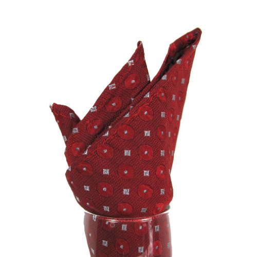 Men's - Crimson Red - Silver - Silk Woven Pocket Square