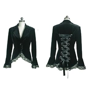 Gothic Victorian Vampire Black Velvet Lace Trim Jacket