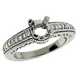 14k White Designer Round Diamond Semi-Mount Engagement Ring - Size 7.0