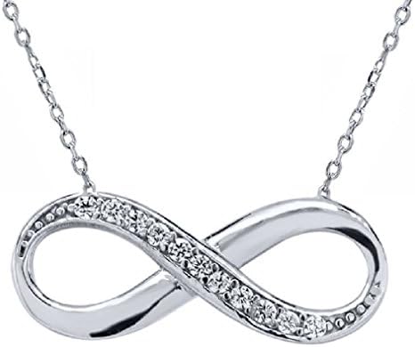 Pink Cookie Sterling Silver Half White Crystal Infinity Pendant Necklace 15" + 2" Extender