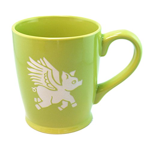 Flying Pig Coffee Mug - 16 Oz - Sandblasted Ceramic (Celery Green)