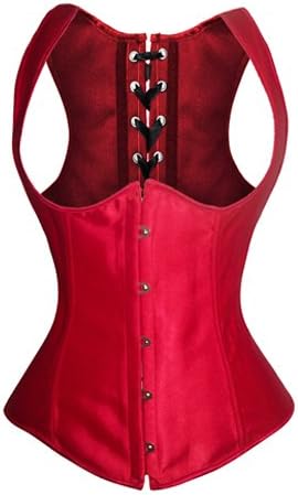 LovelyFish Women's Burlesque Classic Sweetheart Satin Waist Cincher Vest Underbust Corset Red Small