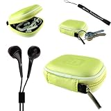 Earphone Case - Clamshell Style with Zipper Enclosure, Inner Pocket, and Durable Exterior! + Includes a 4-inch eBigValue Determination Hand Strap as a gift!! + Includes a Set of Hi-Fi Noise-Reducing Ear Buds Headphones for your MP3 Players 3.5mm stereo Jack