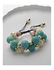 Cotton Waxed Thread Turquoise Bracelet In Brass