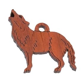 Wolf Charm Red Brown Padauk Wood 1.25 Inches x 1 Inch