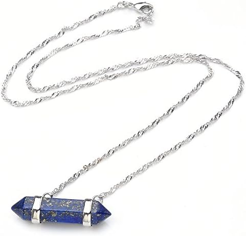 Top Plaza Hexagon Crystal Stone Healing Pointed Pendant Chain Necklace,18.5'' (Synthetic lapis lazuli)