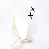 New Hand Knit Trooper Trapper Ski Skate Winter Hat White Medium Large