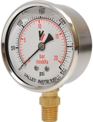 Valley Instrument Grade A Stem Mount 2 1/2in. Glycerin Filled Gauge - 0-300 PSI